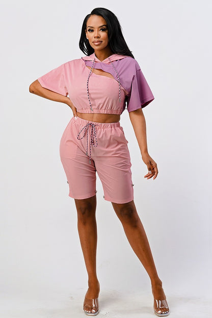 Color Block Hoodie & Bottom Set