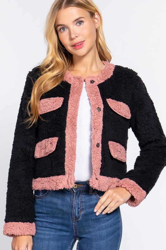 Pocket Faux Fur Jacket