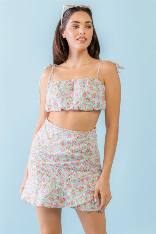 Floral Crop Top & Mini Skirt Set