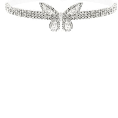 Cubic Zirconia Butterfly Charm Choker Necklace