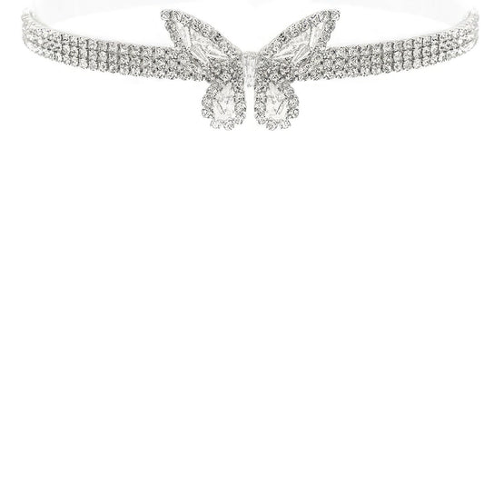 Cubic Zirconia Butterfly Charm Choker Necklace
