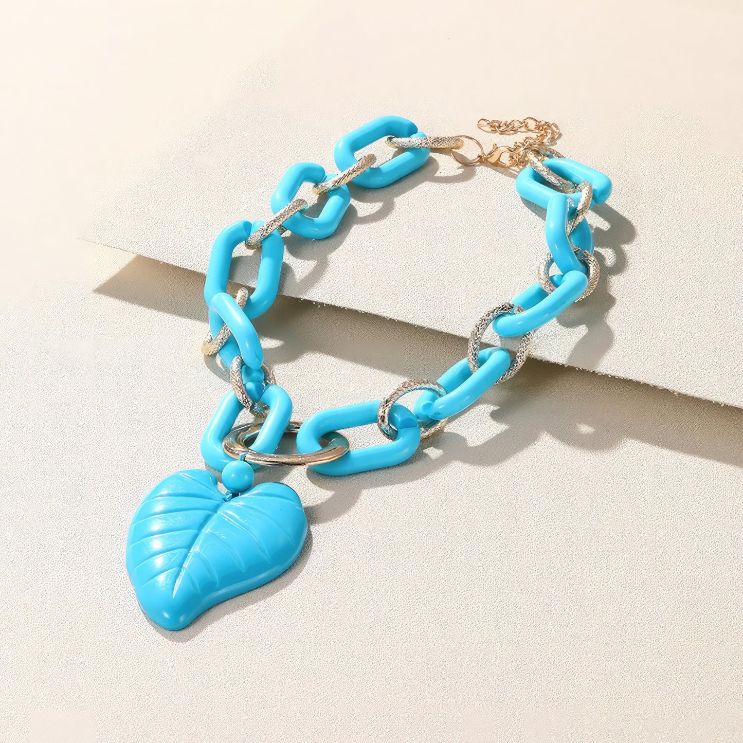 Chunky Color Acrylic Leaf Pendant Necklace Set