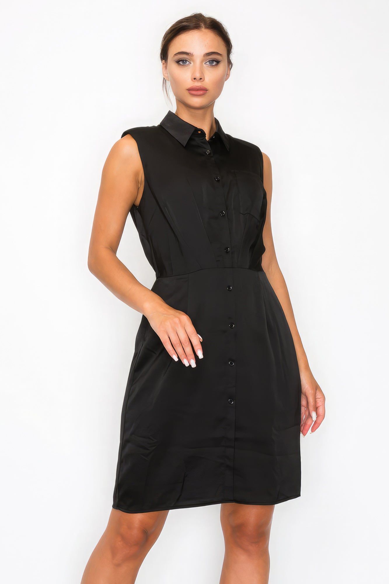 Button Pleated Shirt Dress