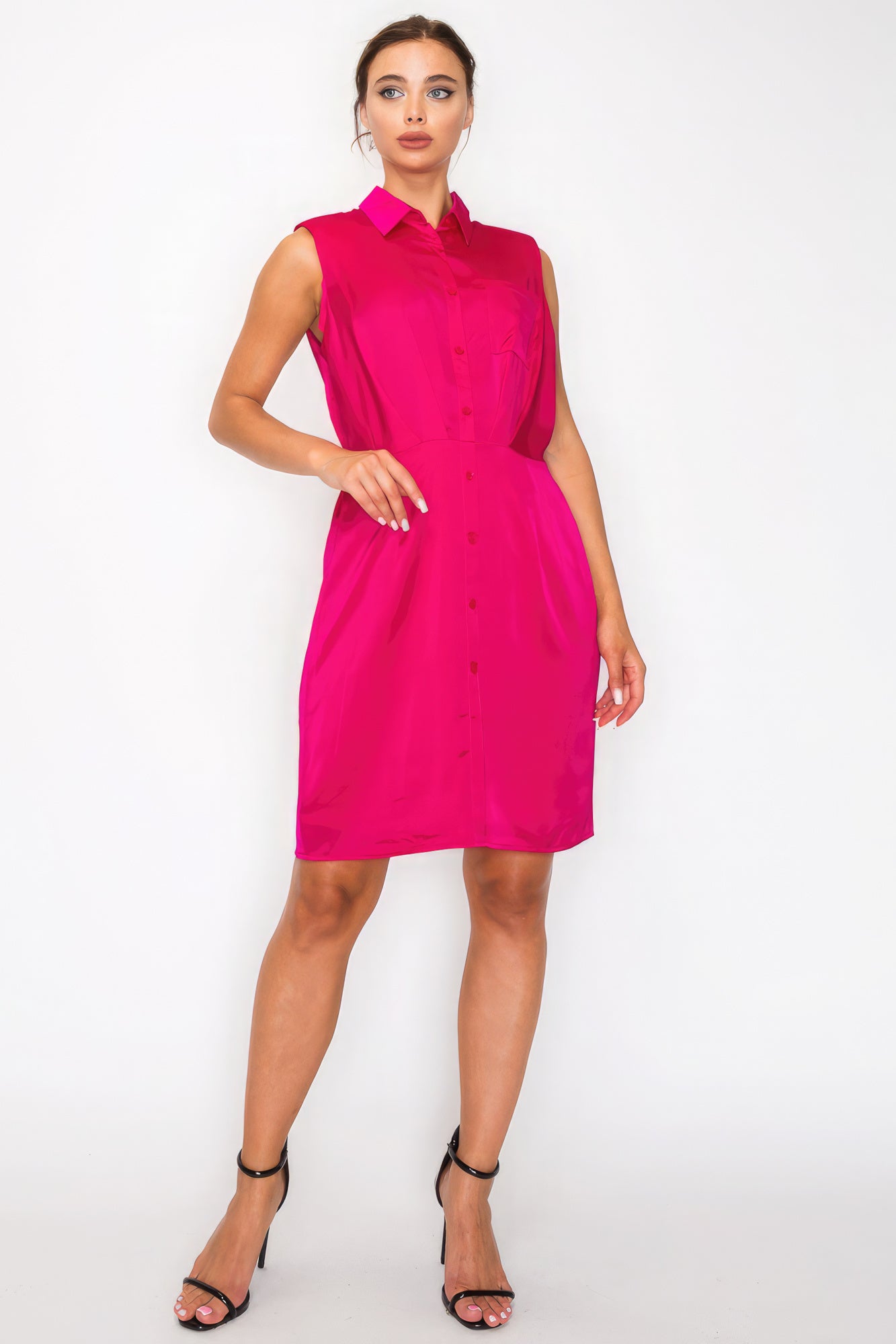 Button Pleated Shirt Dress