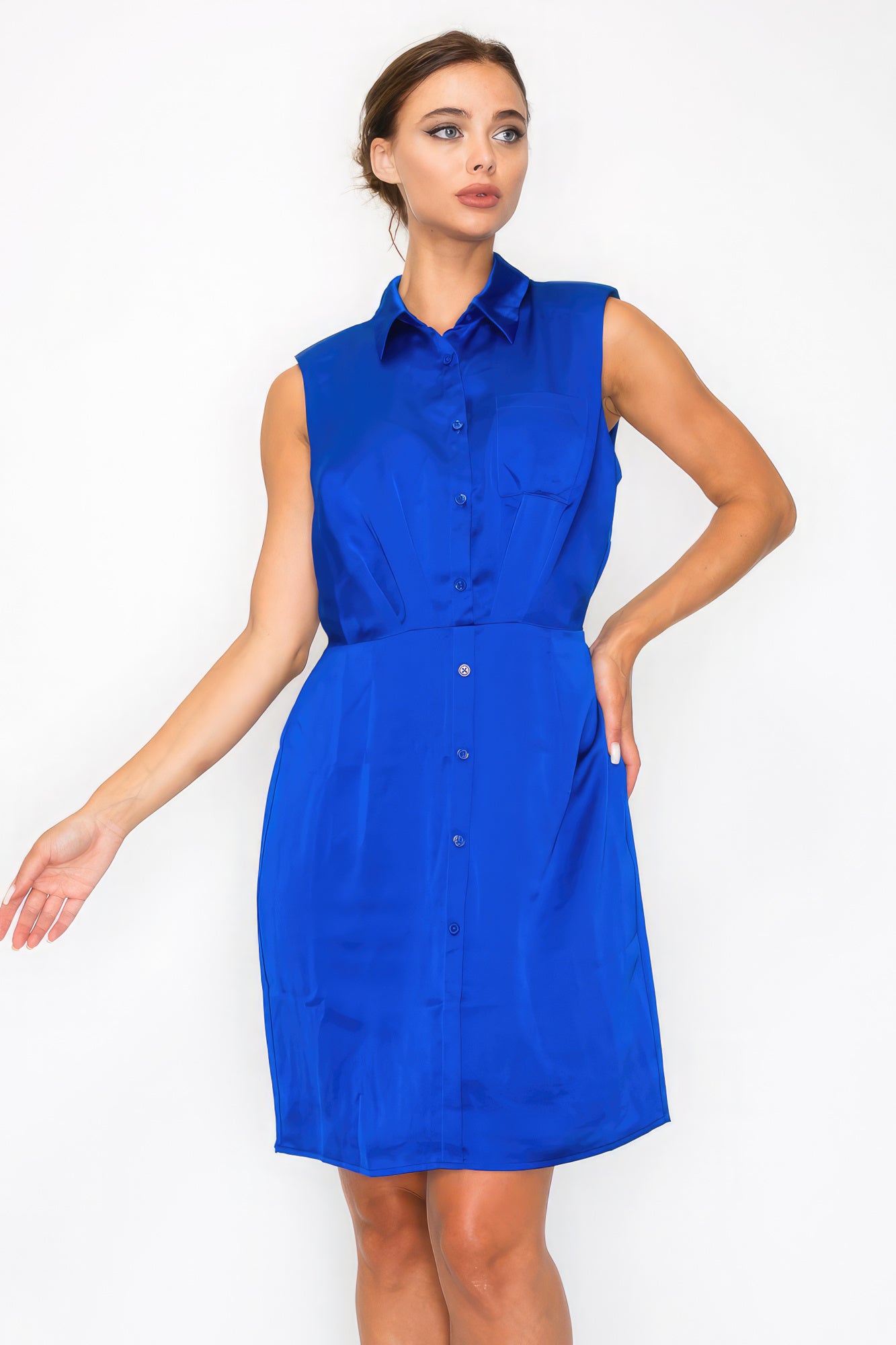 Button Pleated Shirt Dress