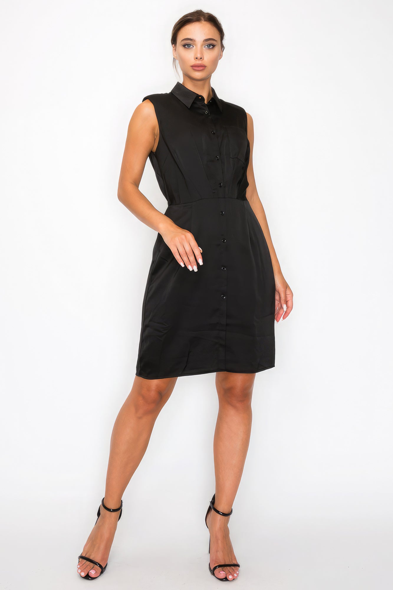 Button Pleated Shirt Dress