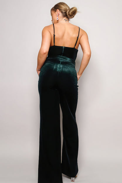 Rhinestone Belt Velvet Jumpsuit