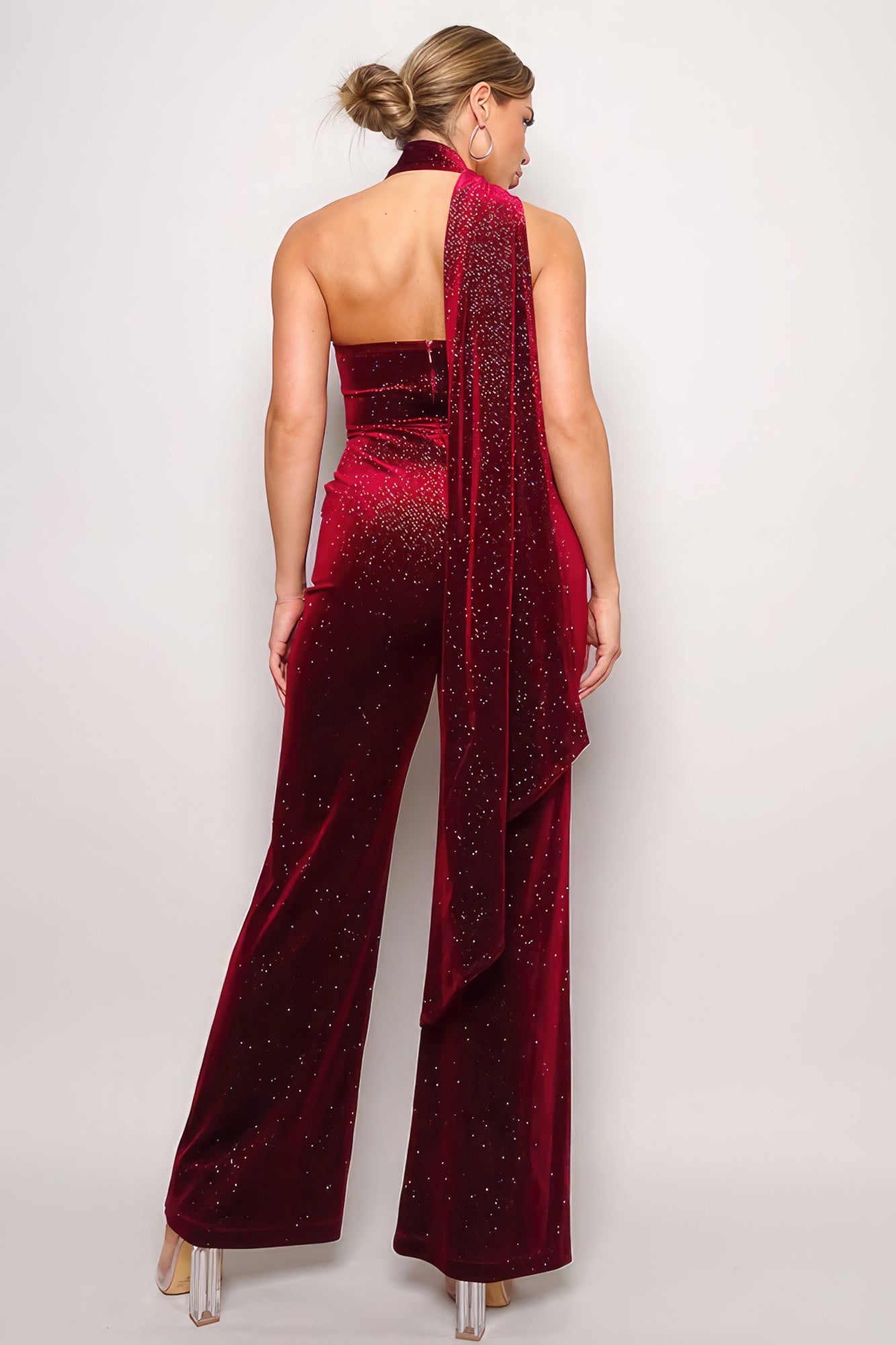 Glitter Scarf Top Velvet Jumpsuit