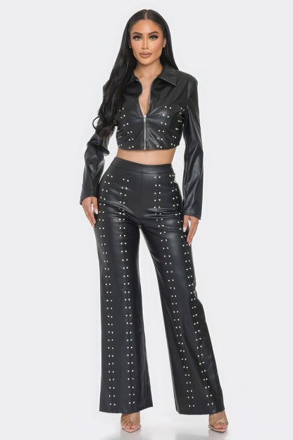 Faux Leather Rhinestone Detail Set