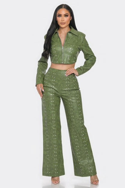 Faux Leather Rhinestone Detail Set