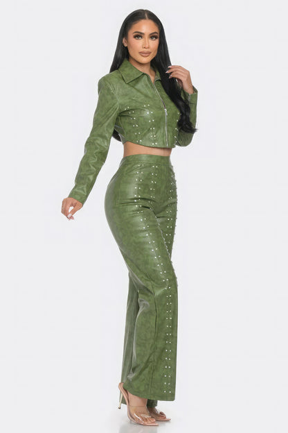Faux Leather Rhinestone Detail Set
