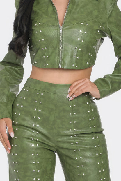 Faux Leather Rhinestone Detail Set