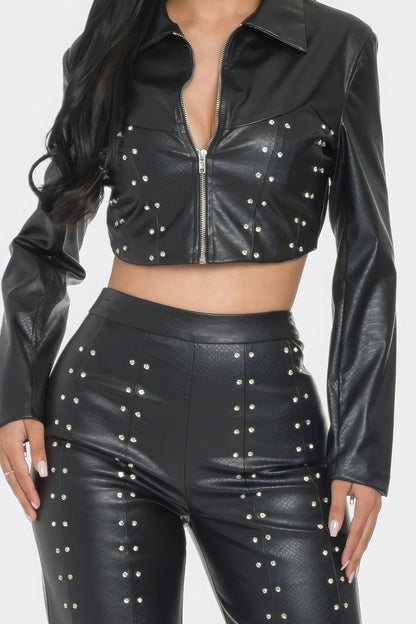 Faux Leather Rhinestone Detail Set