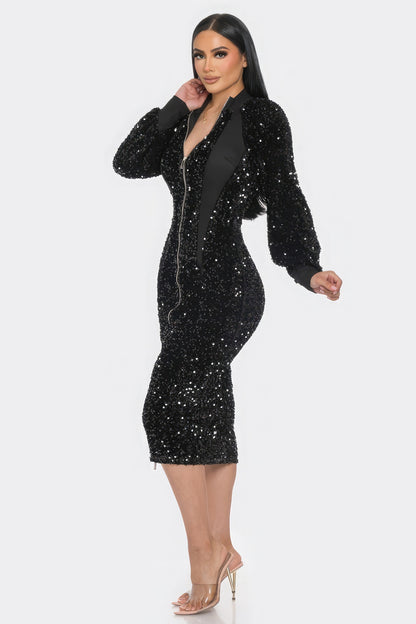 Sequin Contrast Midi Dress