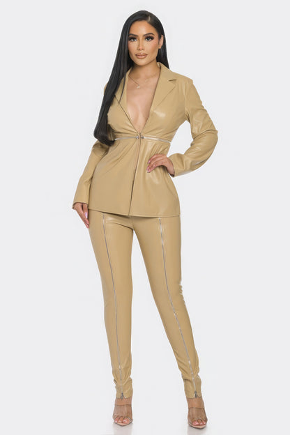 Faux Leather Zipper Set