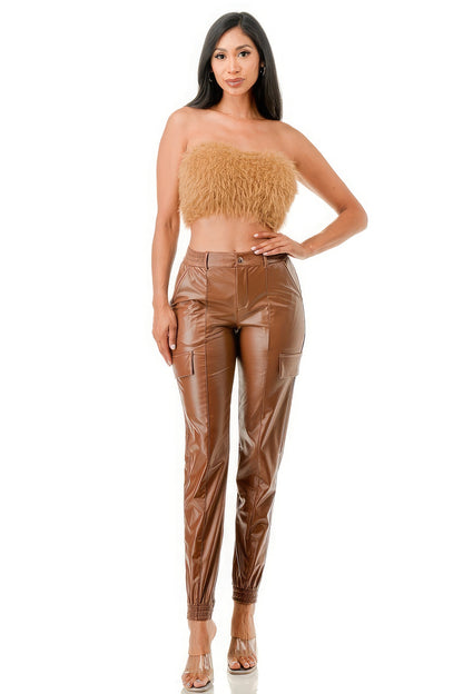 Lined Fleece Faux Leather Pants