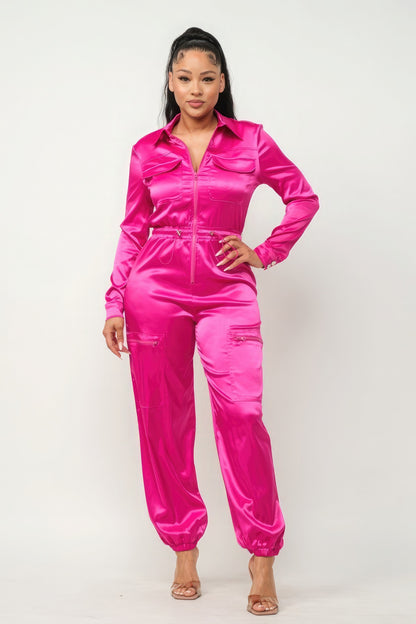 Satin Zipper Jumpsuit