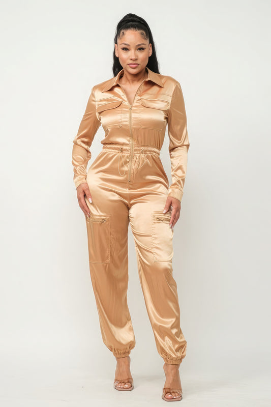 Satin Zipper Jumpsuit
