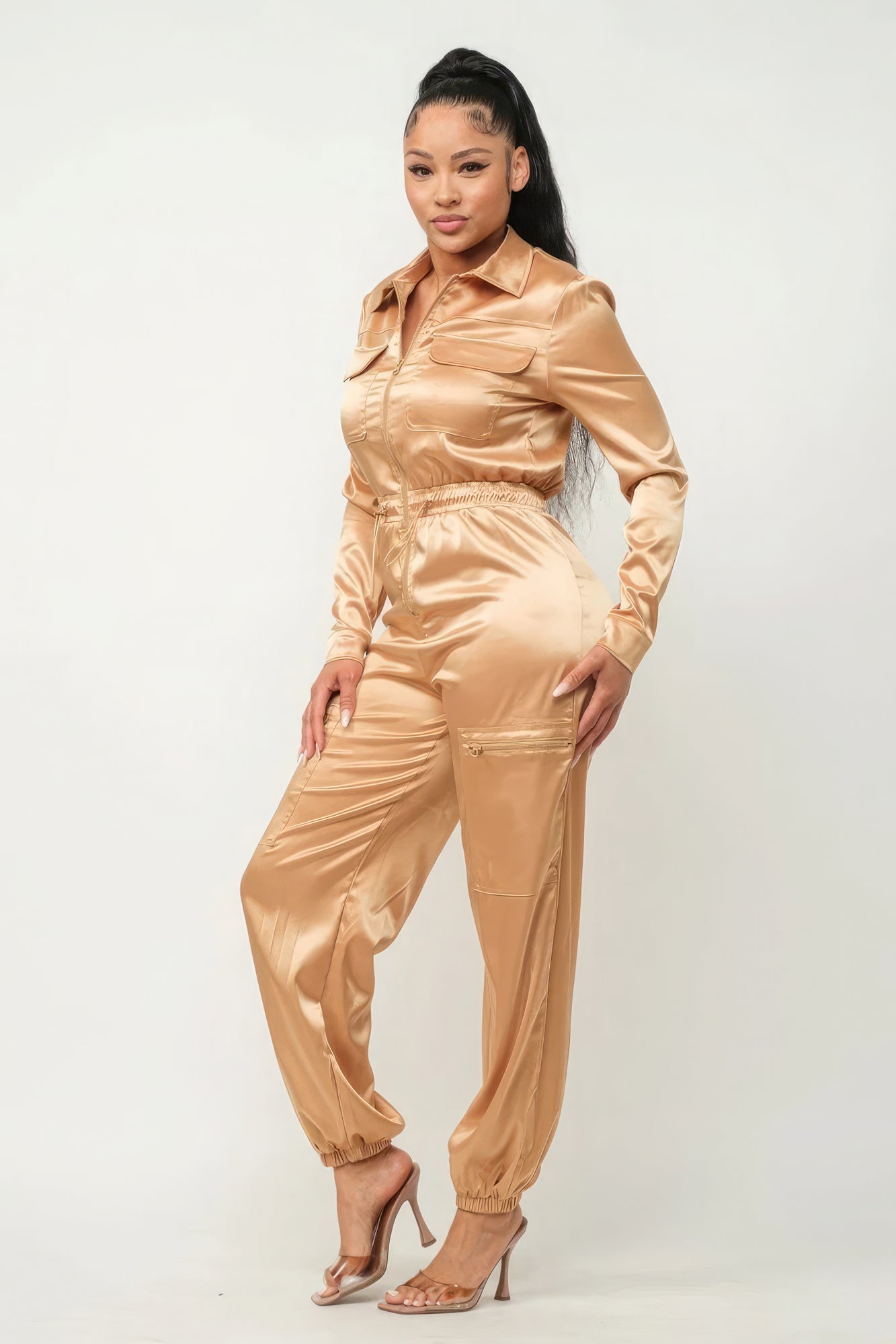 Satin Zipper Jumpsuit