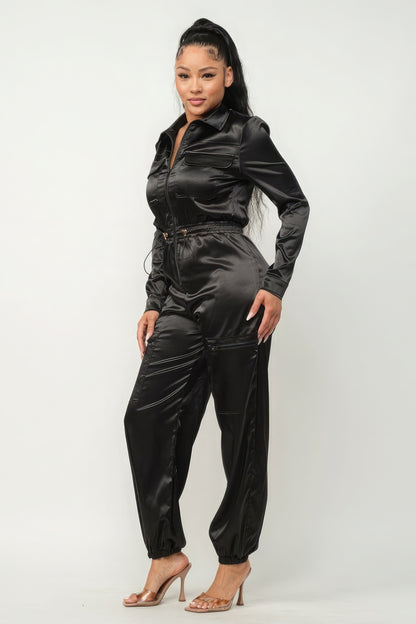 Satin Zipper Jumpsuit