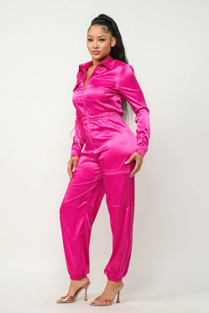 Satin Zipper Jumpsuit