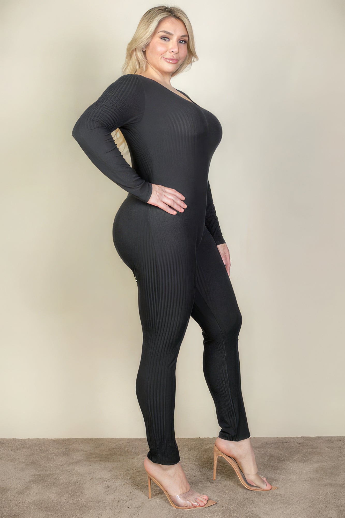 Ribbed Long Sleeve Jumpsuit