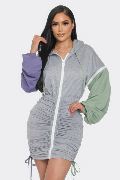 Ruched Zipper Mini Dress