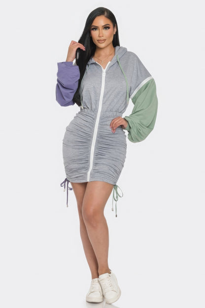 Ruched Zipper Mini Dress