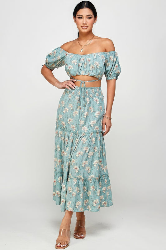 Floral Off Shoulder Top & Skirt Set