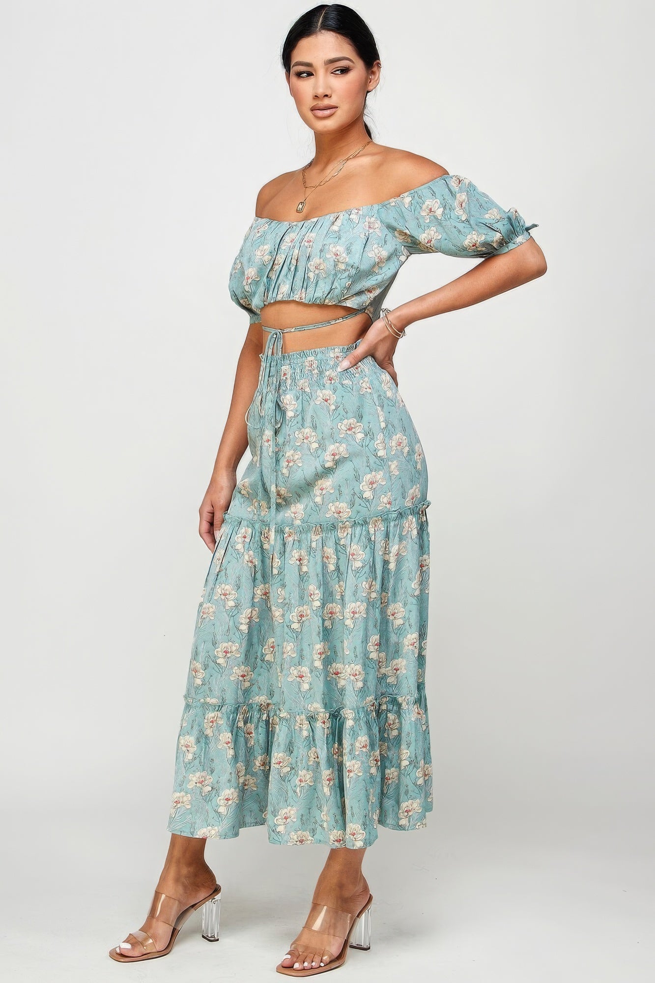 Floral Off Shoulder Top & Skirt Set