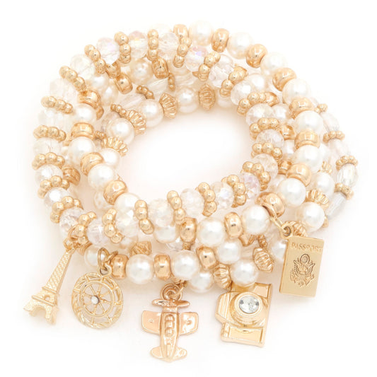 Travel Charms Pearl Beaded Bracelet